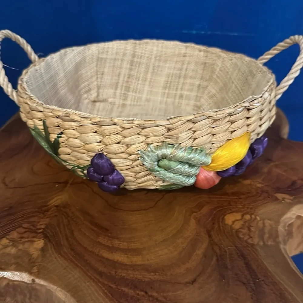 Vintage Set of 3  1950’s Handwoven Decorative Raffia Baskets